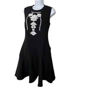 NEW MARCHESA Voyage Black and White Sequin Fit & Flare Dress Cocktail Whimsigoth